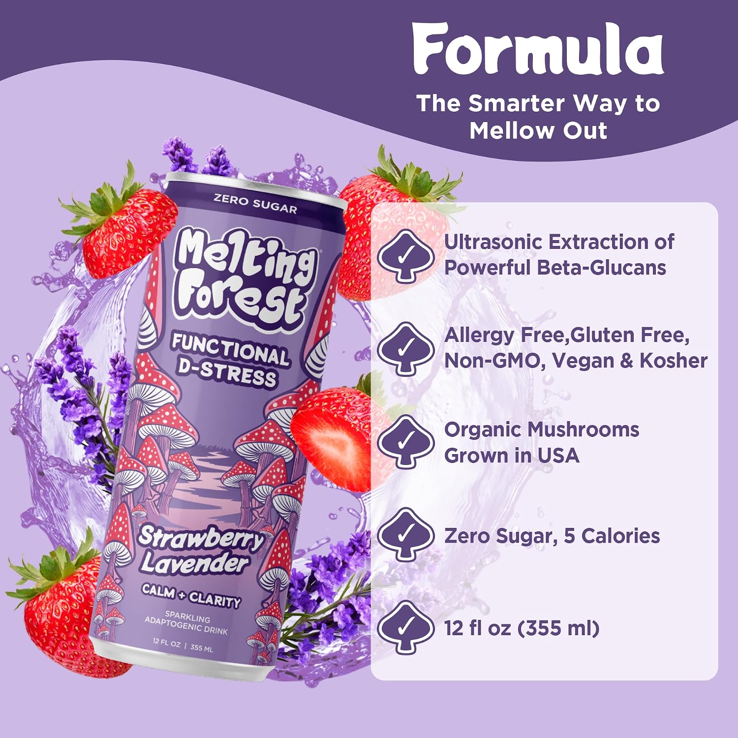 Mushroom D-Stress Drink 12 Pack - Strawberry Lavender
