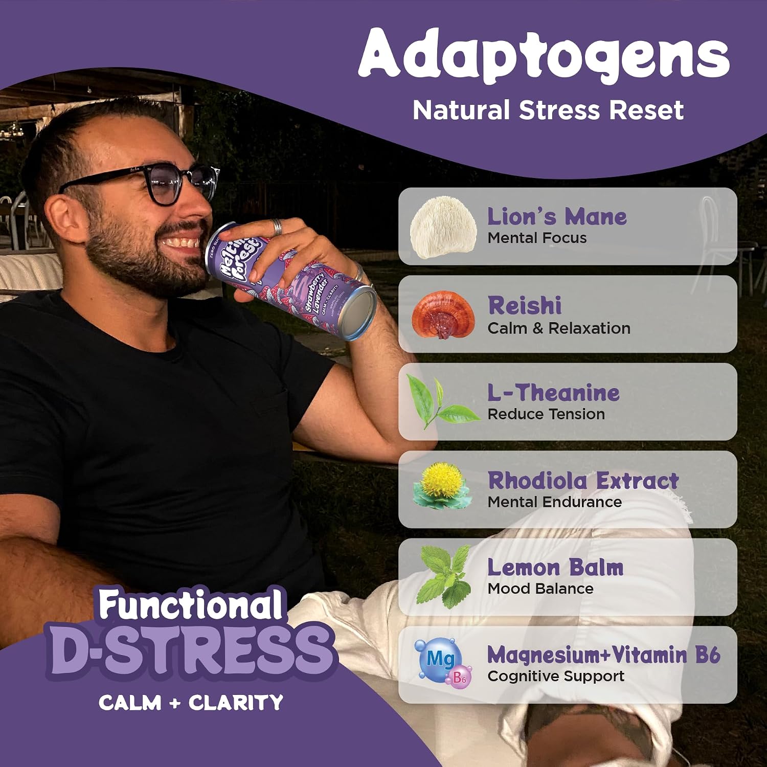 Mushroom D-Stress Drink 12 Pack - Strawberry Lavender