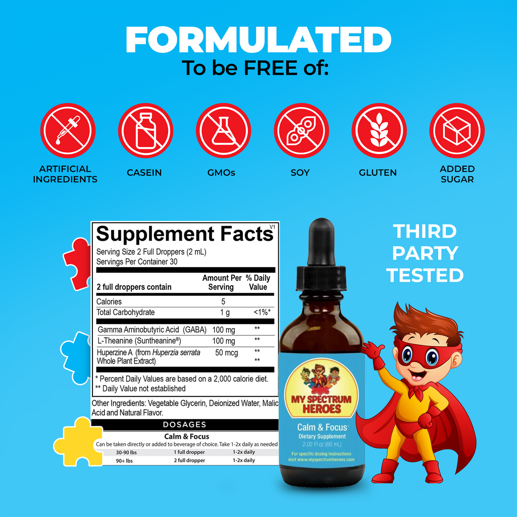 Calm & Focus Liquid Drops for Kids (L-Theanine, GABA & Huperzine A)