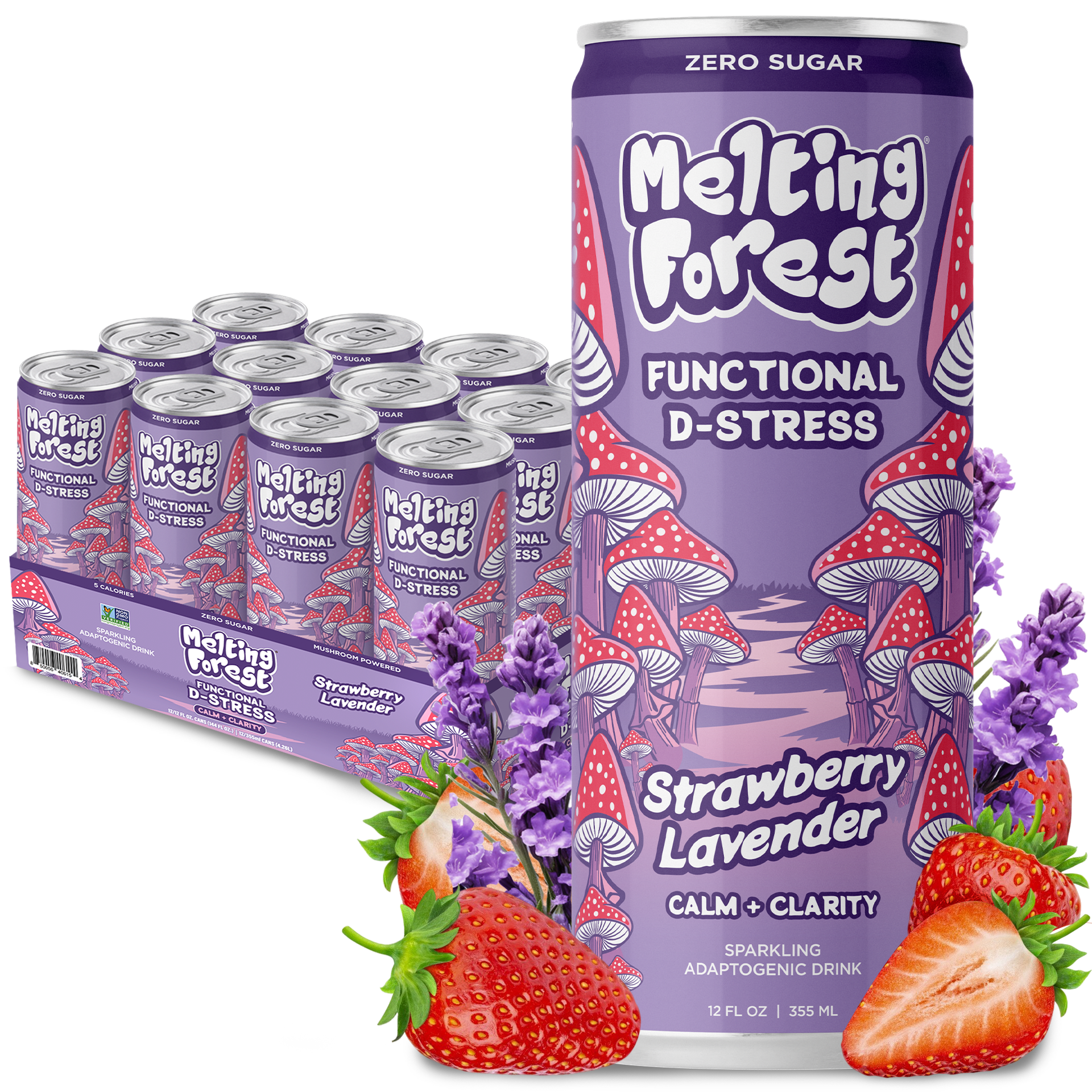 Mushroom D-Stress Drink 12 Pack - Strawberry Lavender